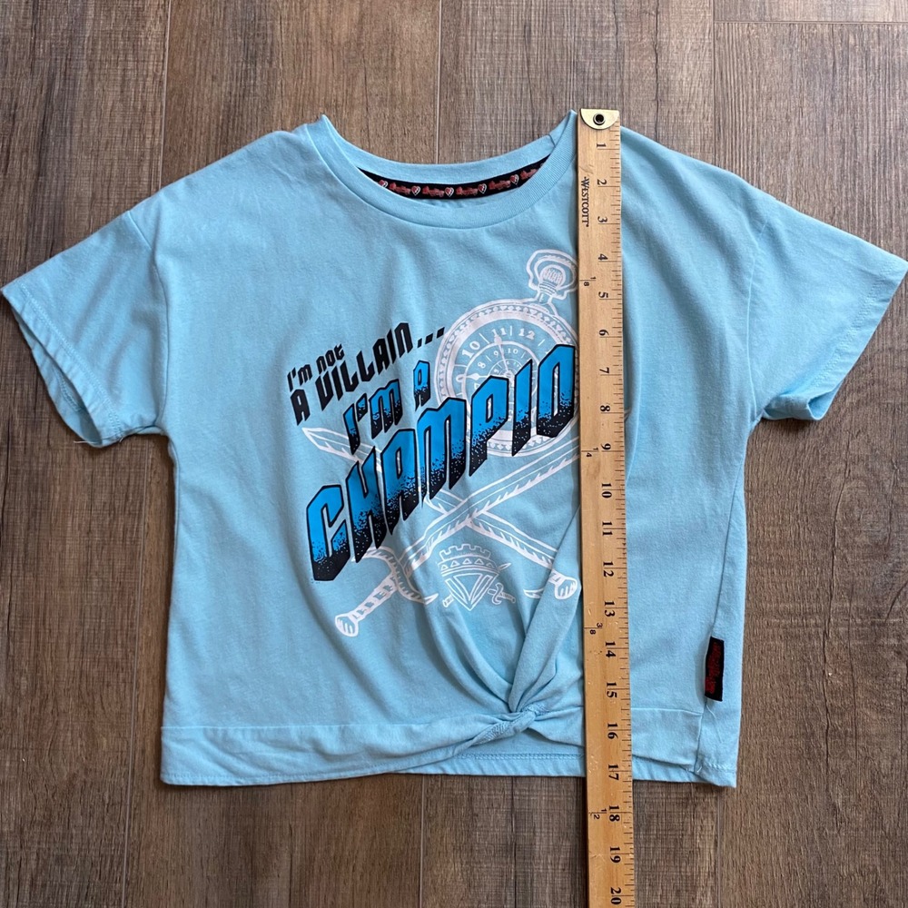 Disney Descendants The Rise of Red Light Blue Twist Front Graphic Tee Kids M 7/8 - Picture 6 of 6